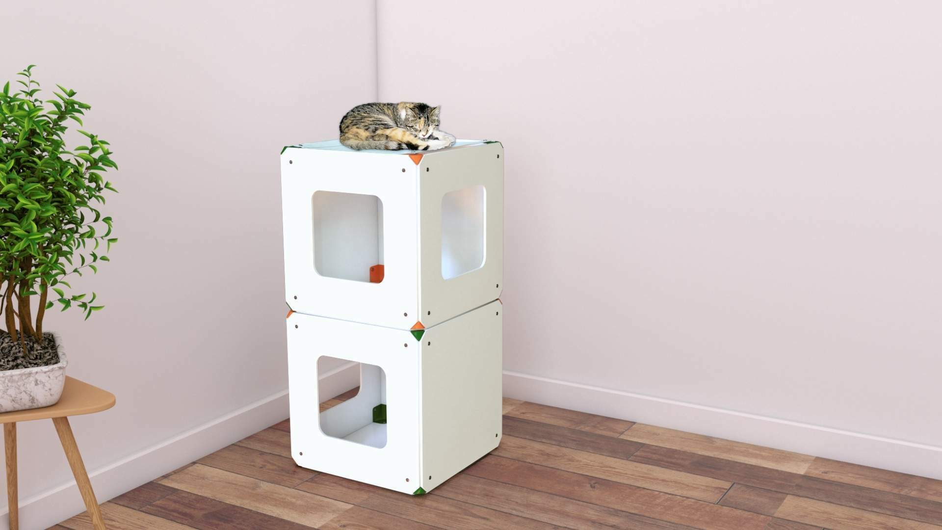 cat cubby vertical with cat on top